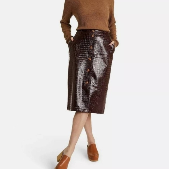 Rachel Comey X Target Faux Leather Textured Pencil Skirt Chicory Coffee Size 4 - Picture 14 of 15